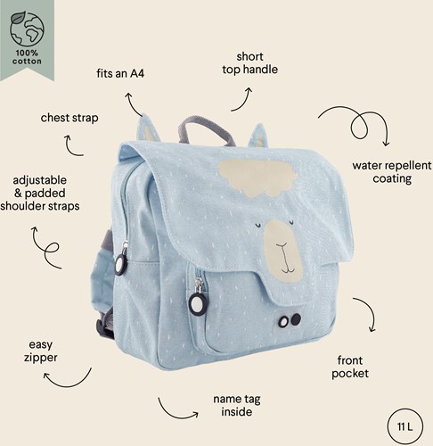 Trixie boekentas schooltas Mr. Alpaca - waterafstotend - blauw-2
