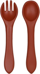 Tryco siliconen kinderbestek set - lepel en vork - dark rust - BPA-vrij