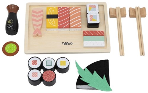 Tryco houten speelgoed sushi set - 23-delig rollenspel voor kinderen