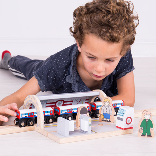 BigJigs houten metrostation - speelgoed treinset accessoire-3