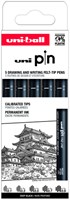 Uni-ball fineliner set - 5 stuks zwart - technische tekenpennen