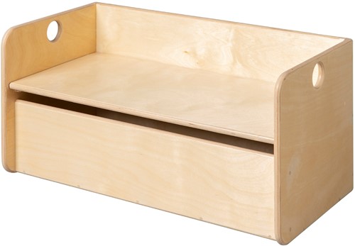 Van Dijk Toys Banc cube en bois / banc pour enfants avec espace de rangement Naturel - 70x35x35cm à partir de 1 an (Qualité de la garde d'enfants)