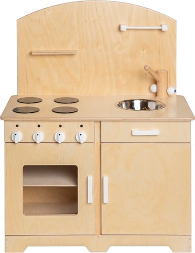 Van Dijk Toys houten speelgoed keuken / keukentje Peuters - Naturel met wit (Kinderopvang kwaliteit)