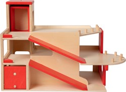 Van Dijk Toys houten speelgoed garage, 2 verdiepingen met lift (Kinderopvang kwaliteit)
