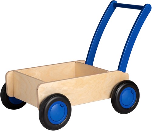 Van Dijk Toys houten loopwagen vanaf 1 jaar - Naturel - Blauw (Kinderopvang kwaliteit)