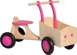 Van Dijk Toys houten kinder loop bakfiets vanaf 1 jaar - Roze (Kinderopvang kwaliteit)