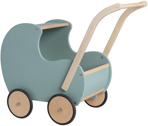 Van Dijk Toys landau en bois pour poupée vintage/rétro - Bleu/vert (Qualité de garde d'enfants)-3