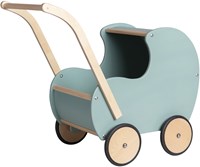 Van Dijk Toys landau en bois pour poupée vintage/rétro - Bleu/vert (Qualité de garde d'enfants)