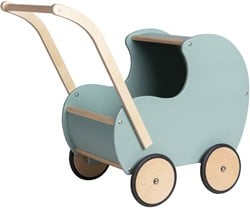 Van Dijk Toys houten speelgoed poppenwagen vintage/retro  - Blauw/groen (Kinderopvang kwaliteit)