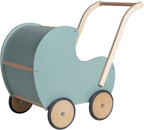 Van Dijk Toys landau en bois pour poupée vintage/rétro - Bleu/vert (Qualité de garde d'enfants)-2