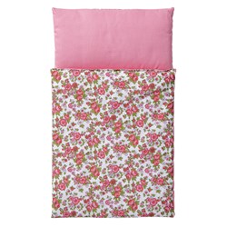 Van Dijk Toys Couette pour landaus en bois - Imprimé fleurs - Rose avec rouge