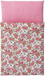 Van Dijk Toys Couette pour landaus en bois - Imprimé fleurs - Rose avec rouge