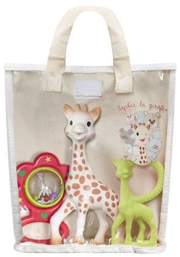 Vulli Sophie de giraf katoenen cadeau tas met rammelaar en bijtring - baby speelgoed