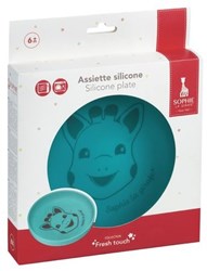 Vulli siliconen kinderbord Sophie de giraf blauw antislip onbreekbaar