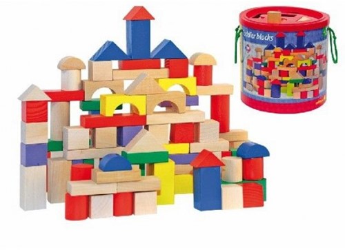 Woody 100 houten bouwblokken blanco/gekl. 90905